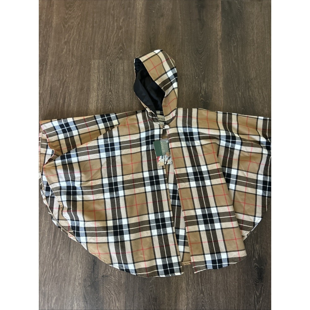 O'NEIL of Dublin Ireland Plaid Cape Poncho Hooded Large NEW TAGS